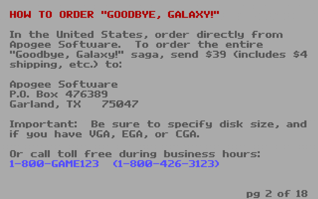 Apogee Software order form for Commander Keen