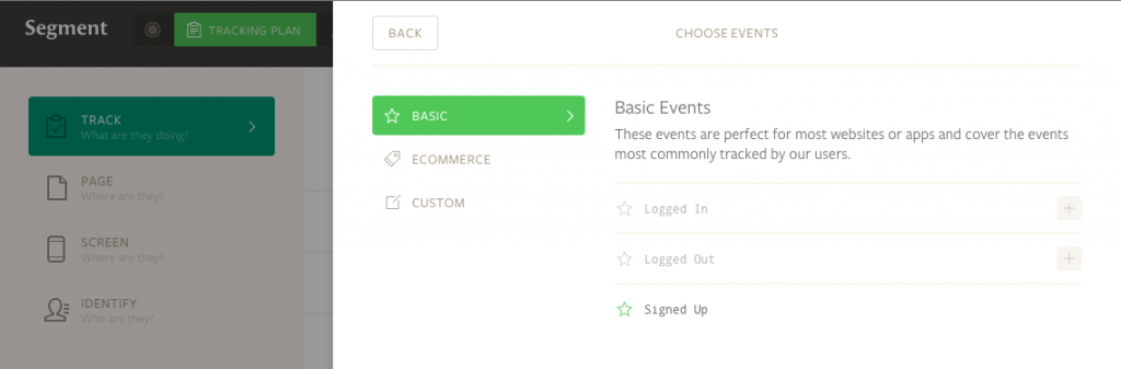 Use Segment's Tracking Plan feature to plan out everything you'd like to track in your funnel.