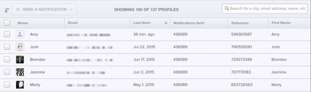 Explore provides you with a list of users
